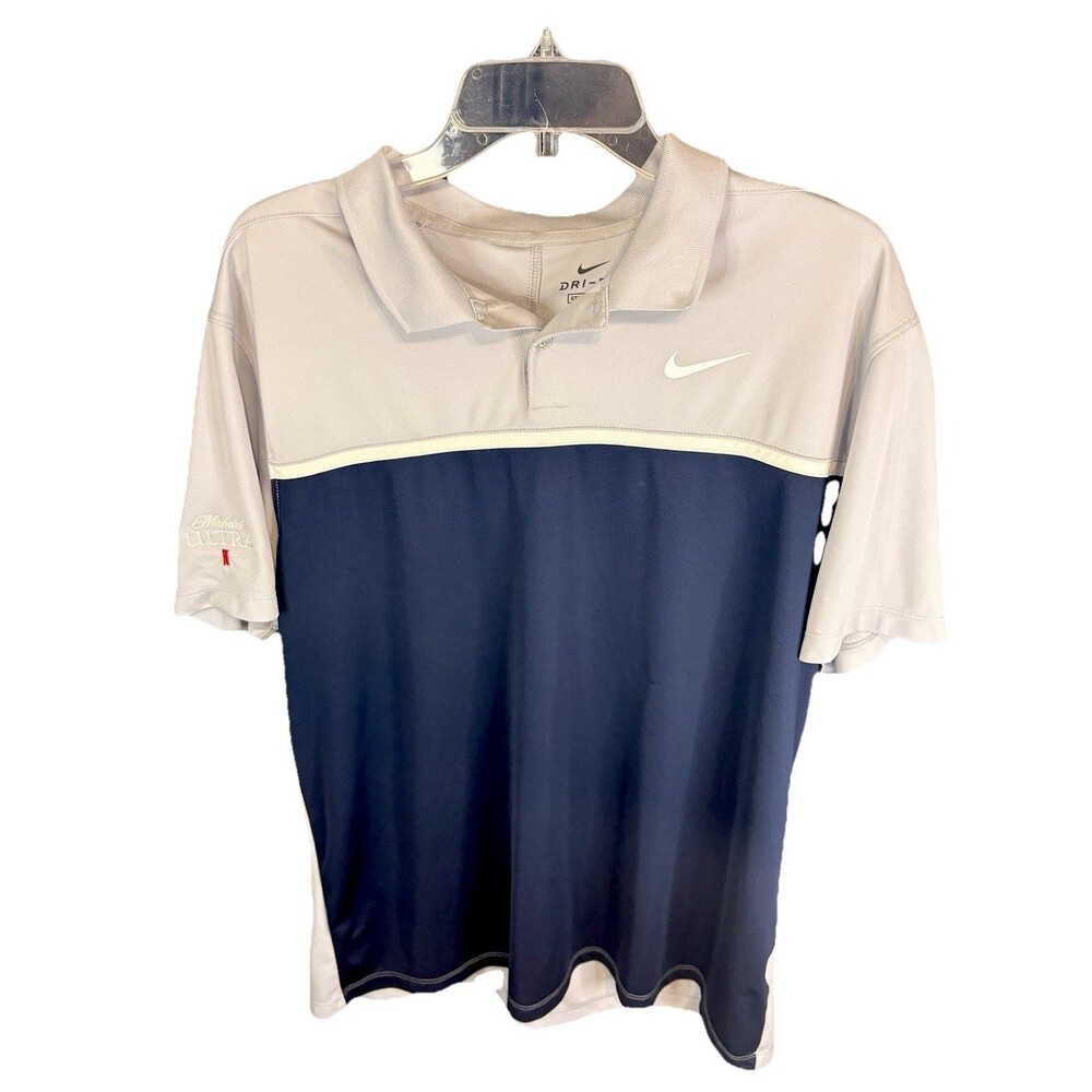 Nike Dri-FIT Polo Shirt Mens XL Gray Navy Colorblock Golf Standard Fit Swoosh